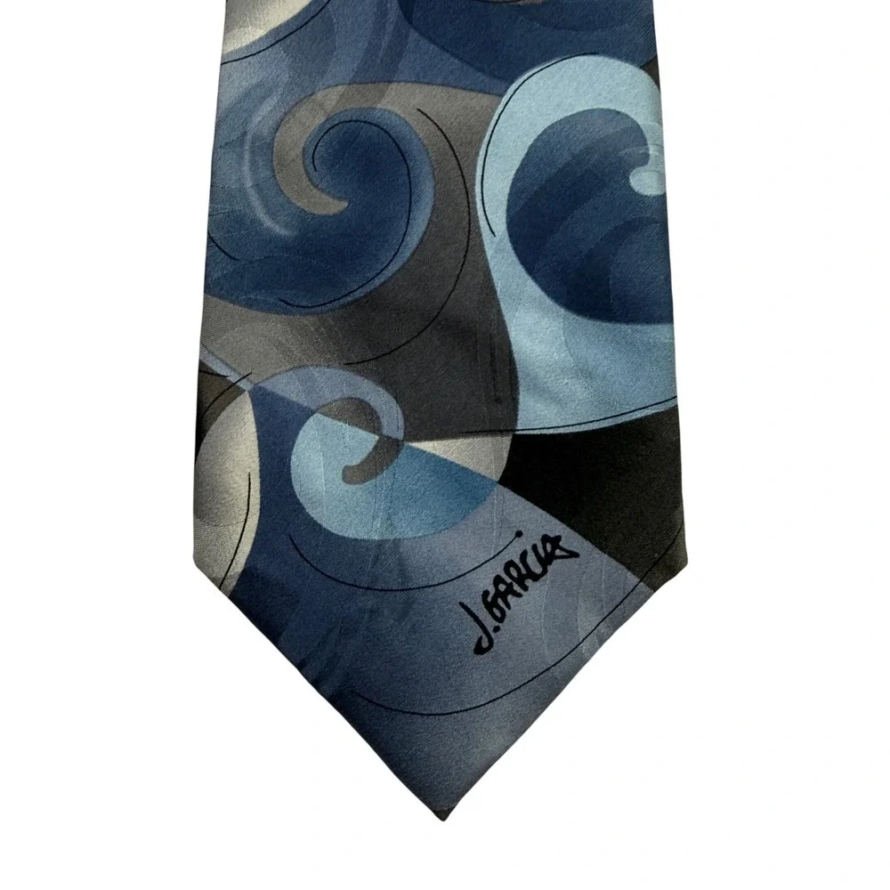 J. Garcia‎ Necktie Emerging Elephant Collection Blue Abstract Silk 3.5